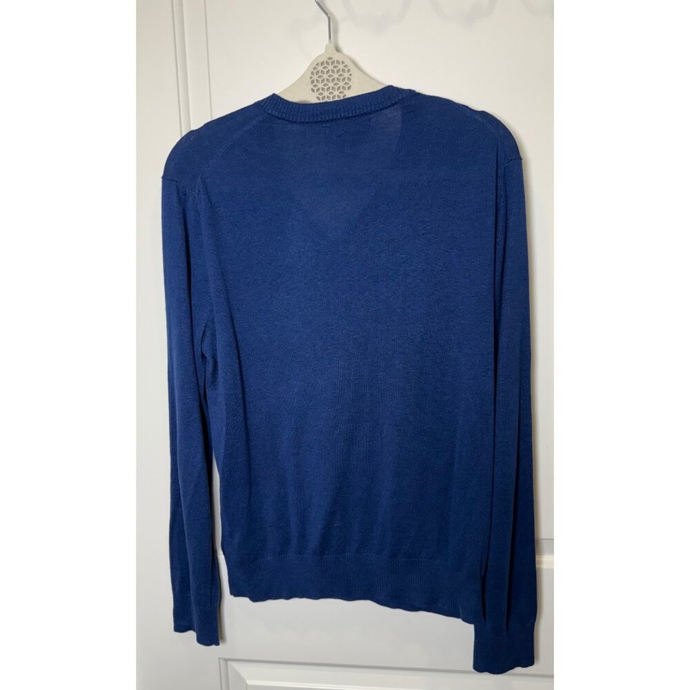 Banana Republic Silk Linen V-Neck Sweater Blue Lightweight Pullover Long Sleeve - Picture 2 of 6